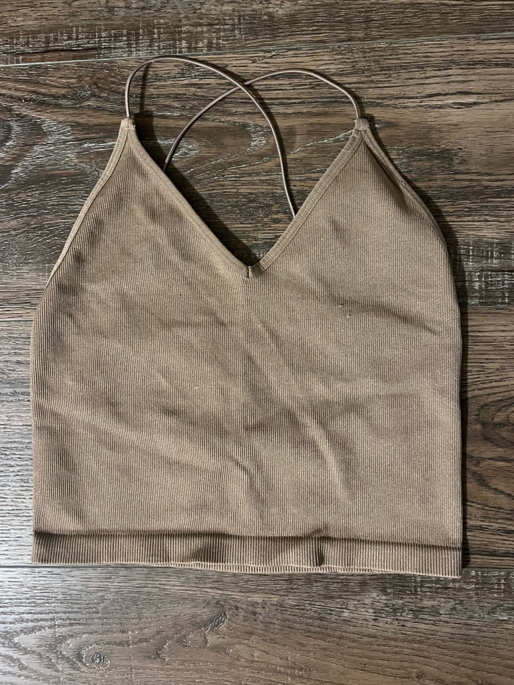 Ribbed V-Neck Strappy Cropped Camisole - Brown